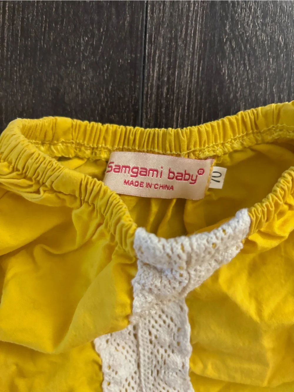 Samgami Baby Girls' Yellow Long-Sleeve Lace-Trim One-Piece Bodysuit